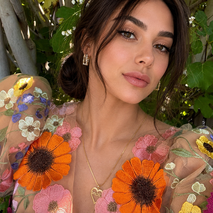 floral mini dress with sheer mesh sleeves