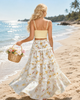 High waist maxi skirt with ruffle floral hem
