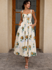 High slit dress with corset rose print
