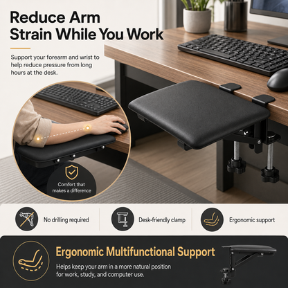 Leather desk arm rest clamp support