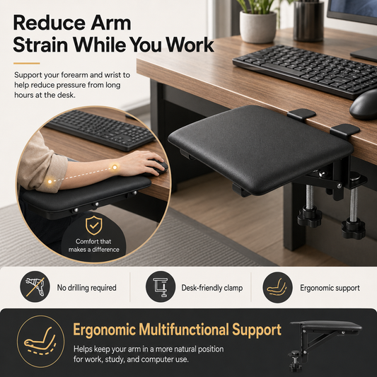 Leather desk arm rest clamp support