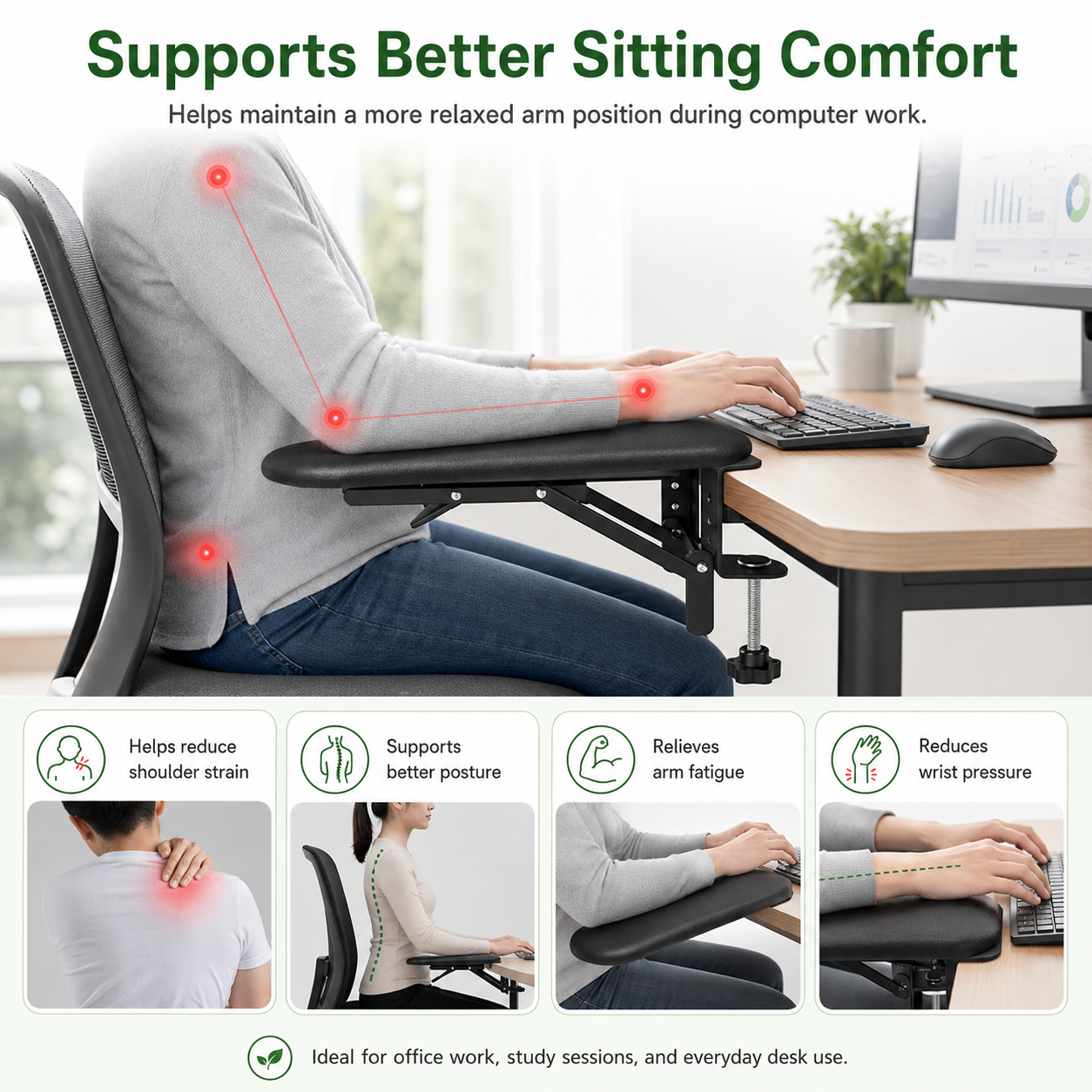 Leather desk arm rest clamp support