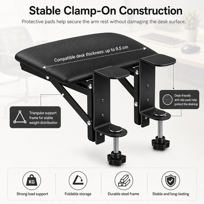 Leather desk arm rest clamp support