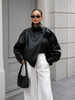 Women oversized leather jacket black