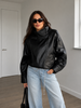 Women oversized leather jacket black