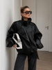 Women oversized leather jacket black