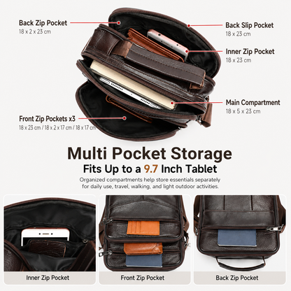 Men’s Genuine Leather Crossbody Bag with Tablet Storage