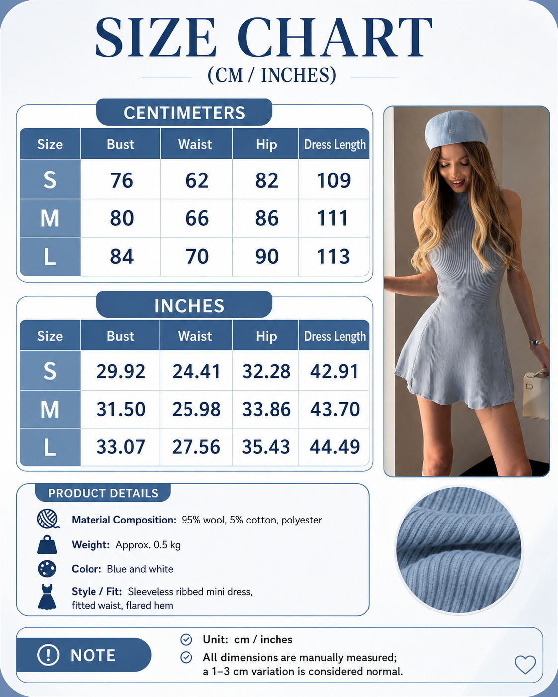 Sleeveless mock neck ribbed knit mini dress with flared skirt