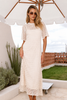 Women’s Round-Neck Hollow-Out Crochet Maxi Beach Cover-Up Dress with Short Sleeves