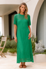 Women’s Round-Neck Hollow-Out Crochet Maxi Beach Cover-Up Dress with Short Sleeves