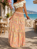 Smocked waist maxi skirt with tiered paisley print