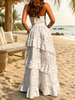 High waist maxi skirt with layered ruffle hem