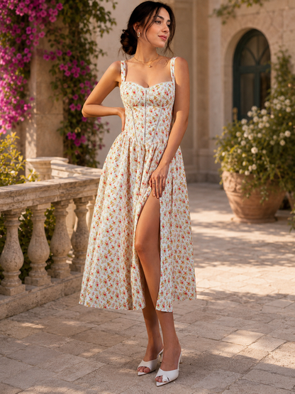 Floral midi dress with smocked back panel
