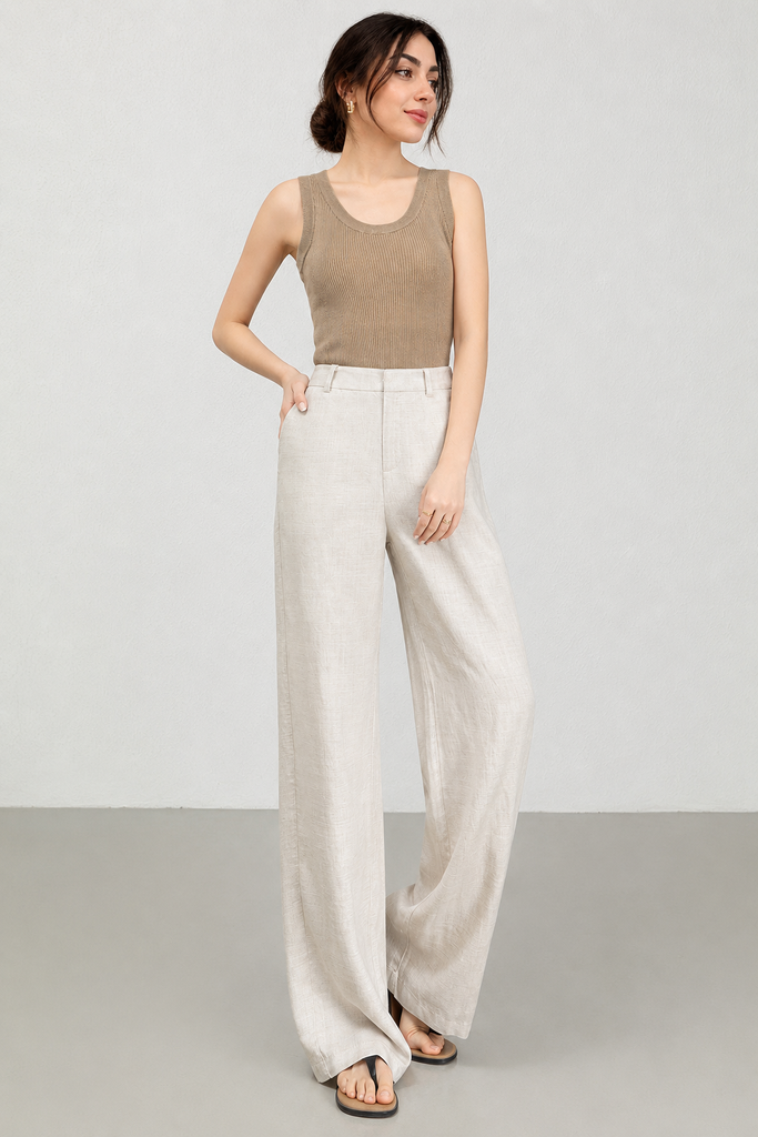 Women Linen Wide Leg Casual Pants