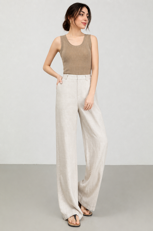Women Linen Wide Leg Casual Pants 1 S
