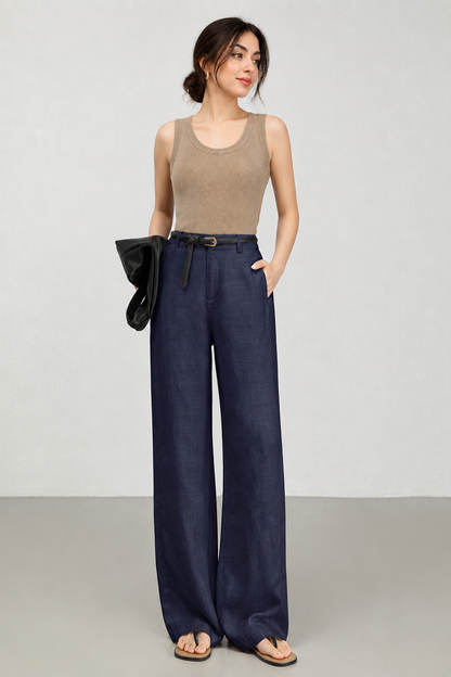 Women Linen Wide Leg Casual Pants