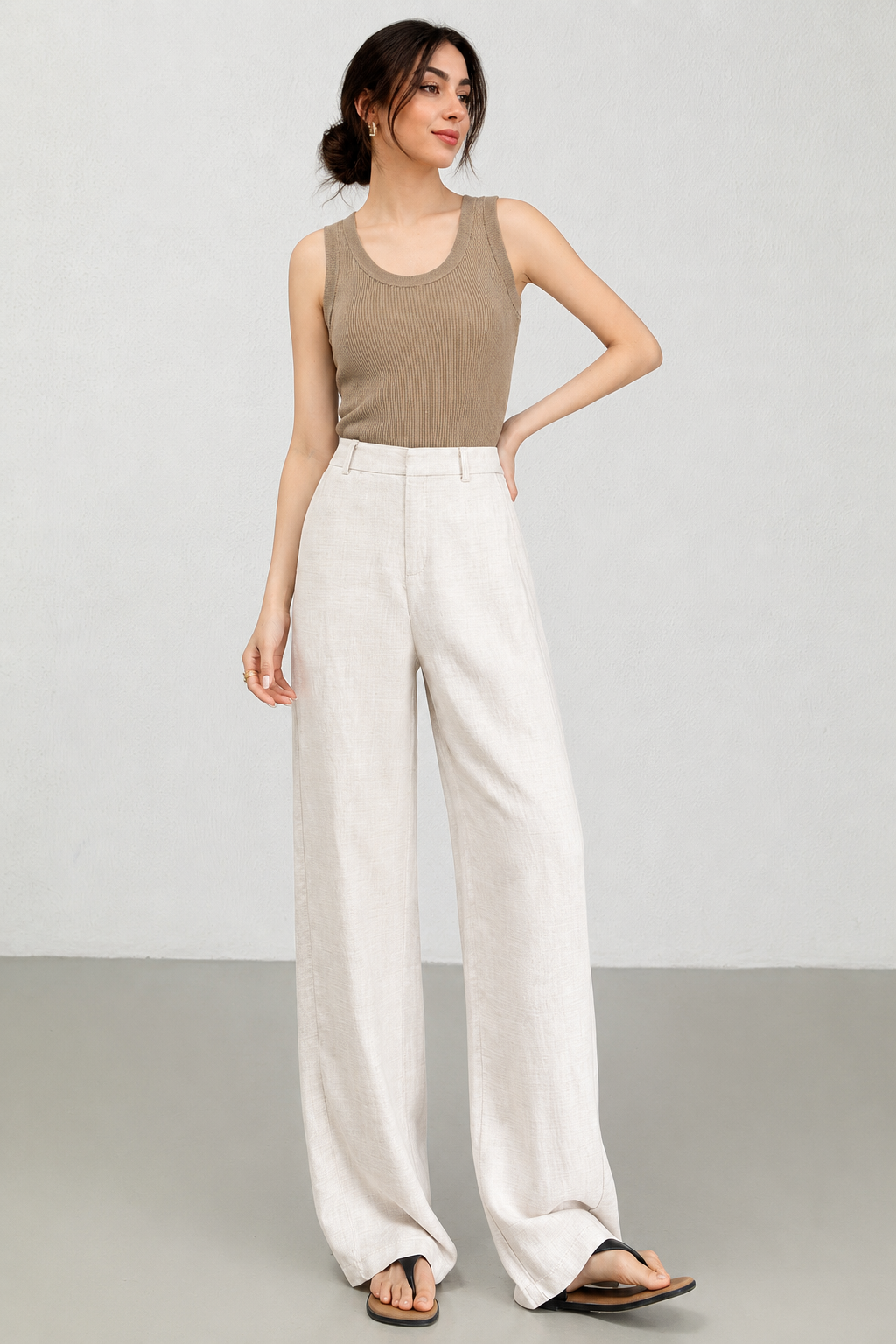 Women Linen Wide Leg Casual Pants
