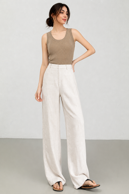 Women Linen Wide Leg Casual Pants