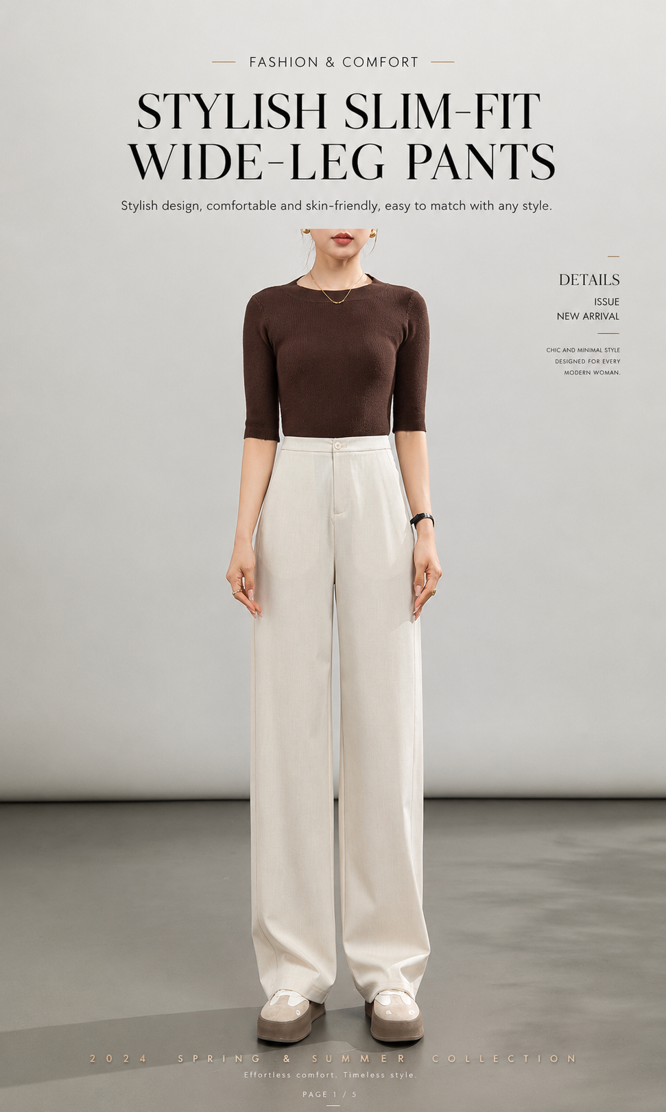 High-waisted casual pants for women with straight drape