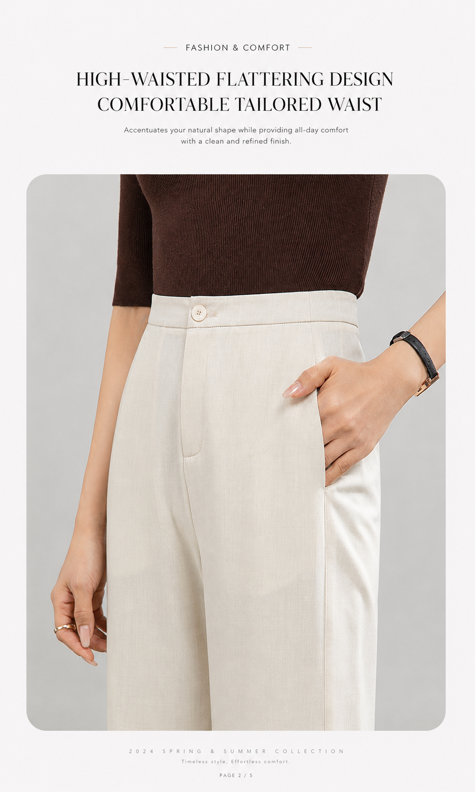 High-waisted casual pants for women with straight drape