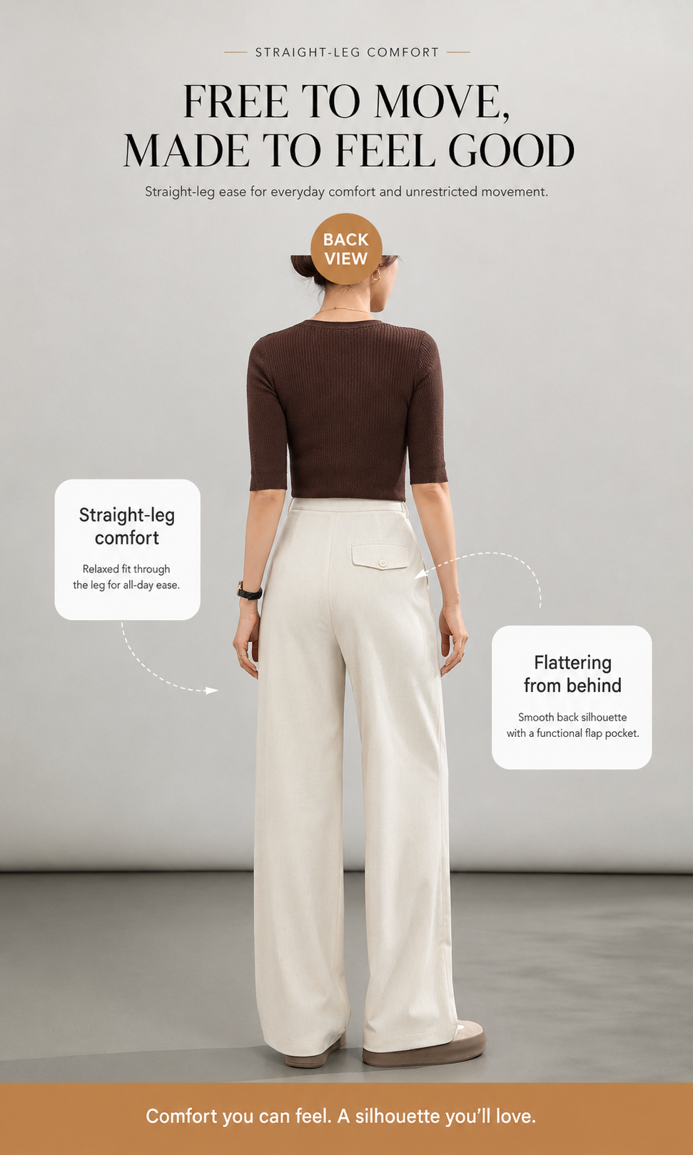 High-waisted casual pants for women with straight drape