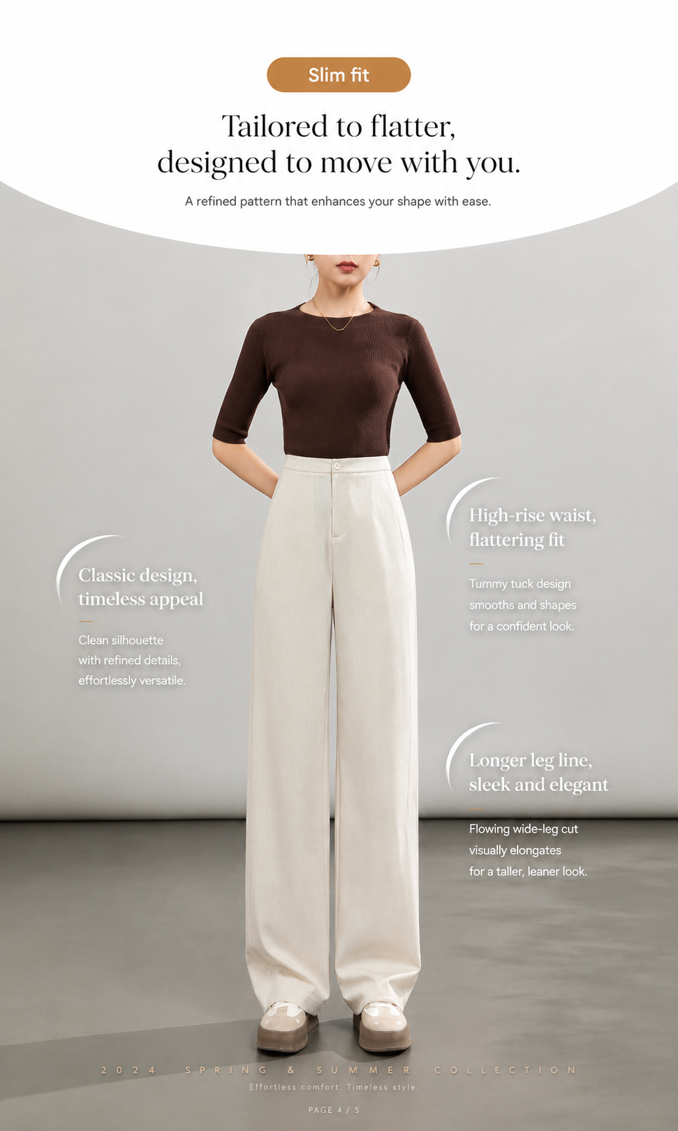 High-waisted casual pants for women with straight drape