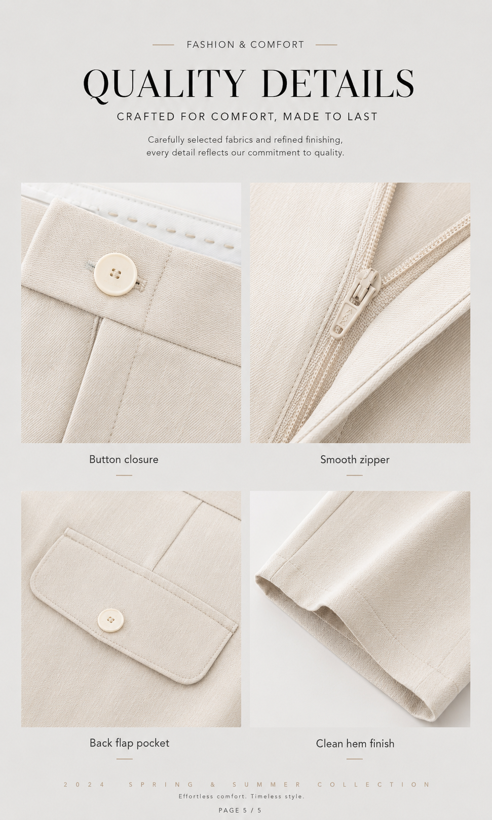 High-waisted casual pants for women with straight drape