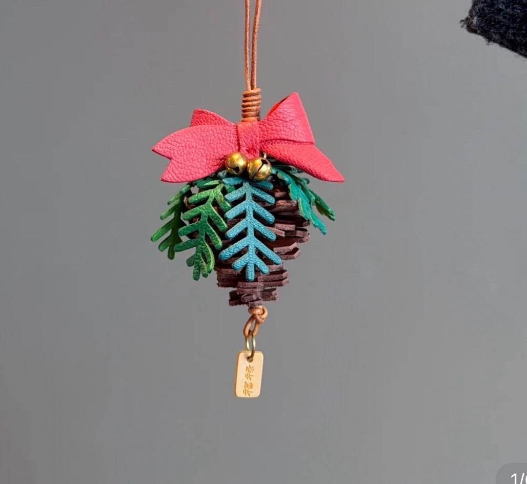 Leather pine cone christmas ornament gift