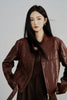 Genuine Leather Zip Up Women Jacket Brown Moto Biker Style