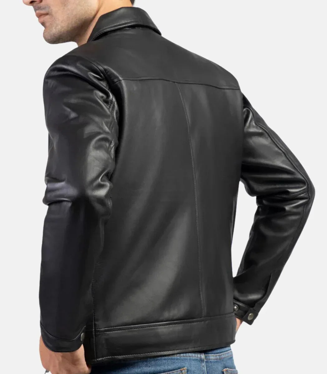 mens leather jacket black zipper front soft lambskin