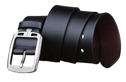 Men’s Cowhide Belt with Rectangular Silver Buckle
