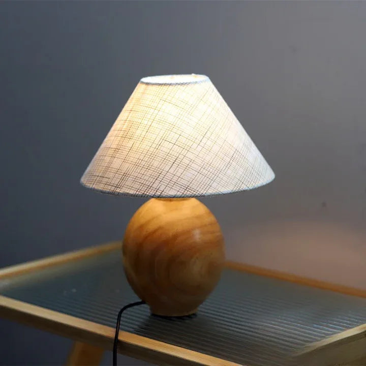 Ash Wood Table Lamp with Fabric Shade Style B striped lampshade + solid wood base