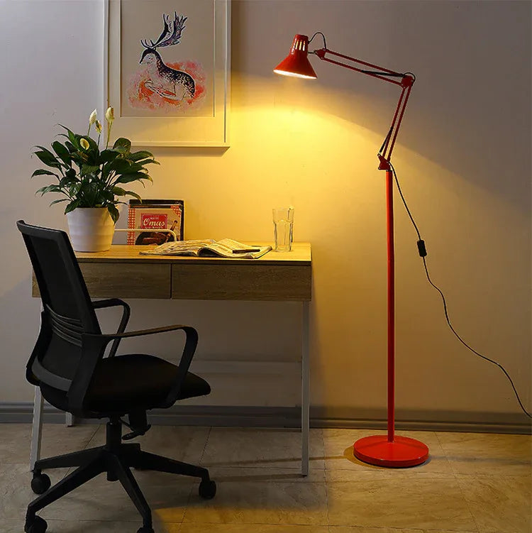 American Adjustable Iron Floor Work Lamp Black Shade Red 220V-240V For UK AU EU