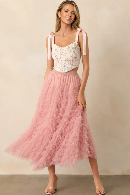 Corset top with floral print tie straps and lace up back