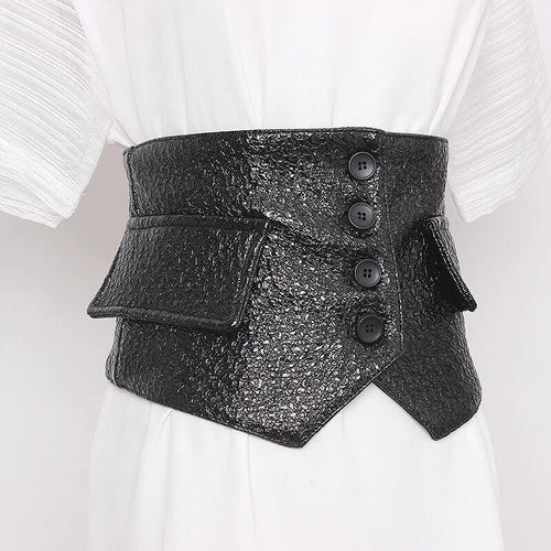 Women's faux leather corset belt with button fastening