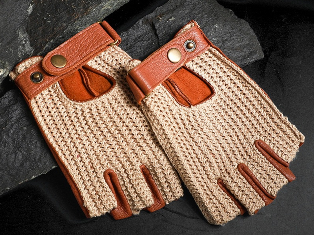 Half finger leather driving gloves Brown XS