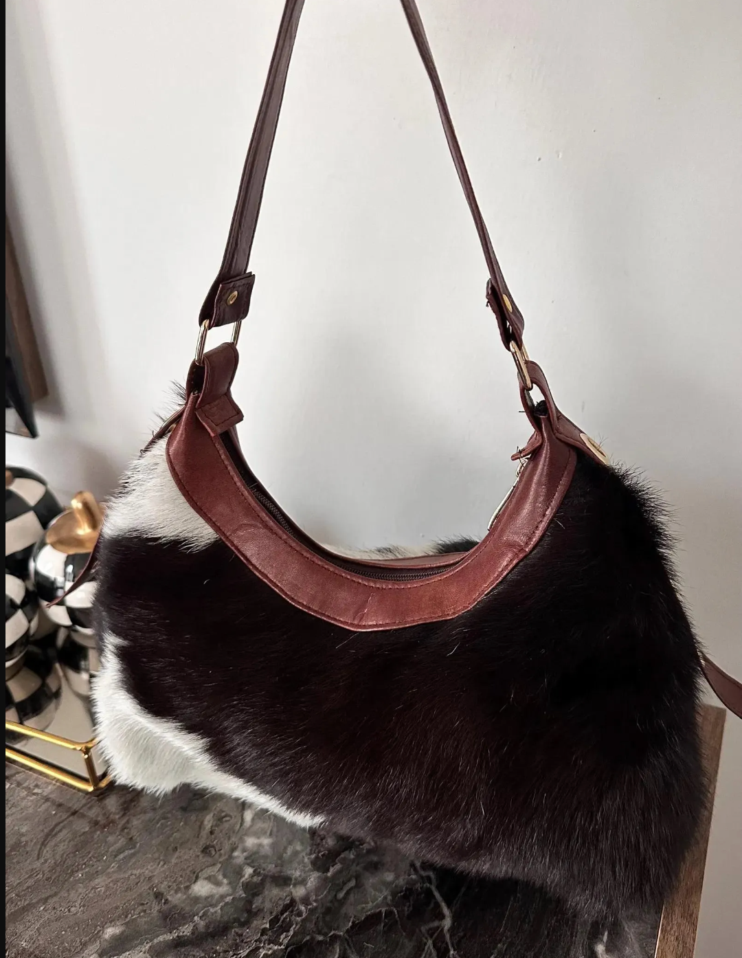 Hair on cowhide shoulder bag leather western purse