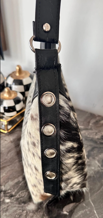 Cowhide shoulder bag black white western purse