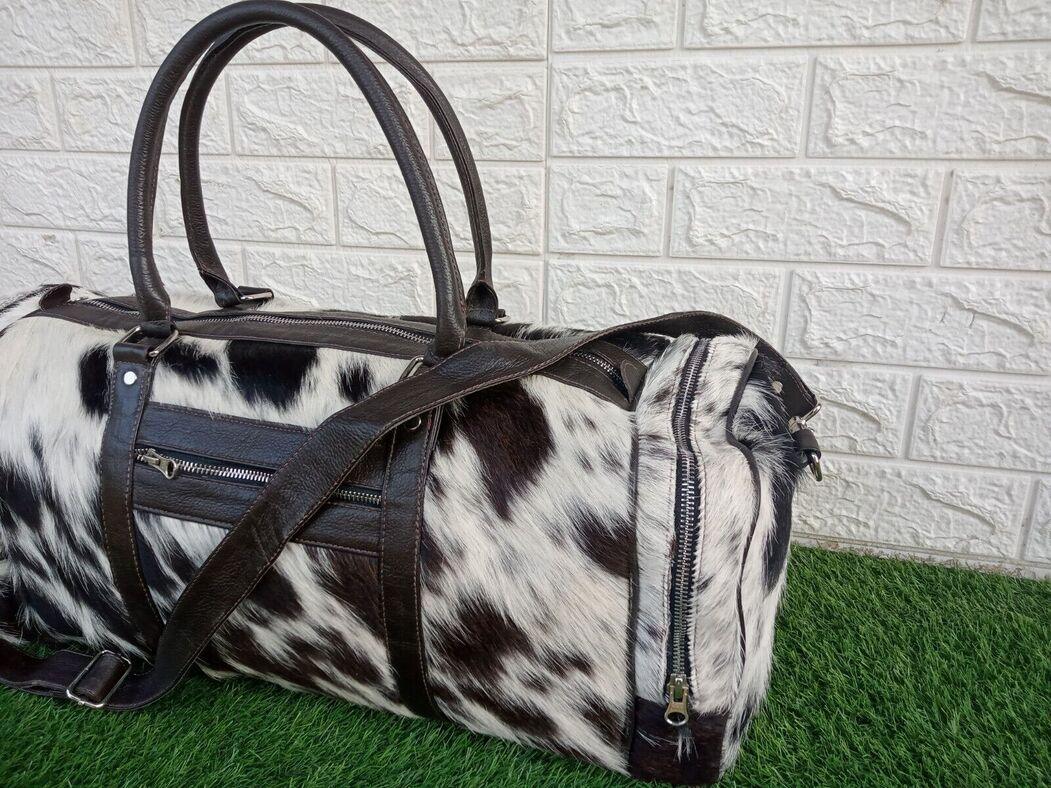 Cowhide Duffle Bag in Hair-On Hide with Leather Handles