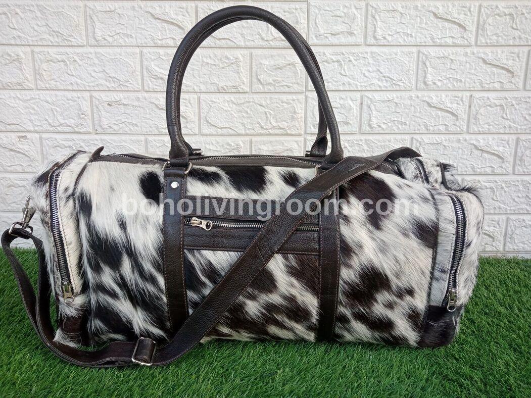 Cowhide Duffle Bag in Hair-On Hide with Leather Handles