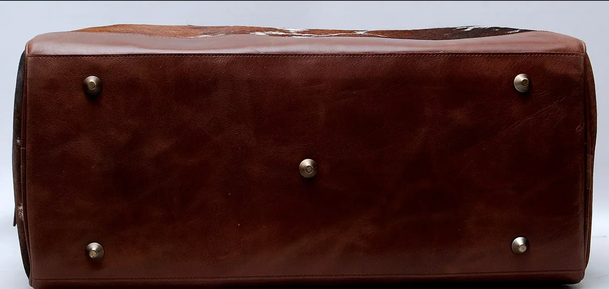 Cowhide Duffle Bag Travel Luggage With Leather Trim