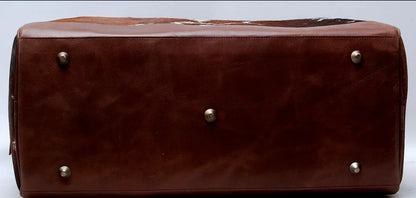 Cowhide Duffle Bag Travel Luggage With Leather Trim