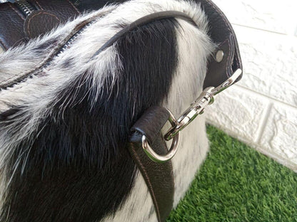 Cowhide Duffle Bag in Hair-On Hide with Leather Handles