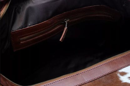 Cowhide Duffle Bag Travel Luggage With Leather Trim