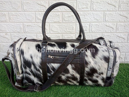 Cowhide Duffle Bag in Hair-On Hide with Leather Handles