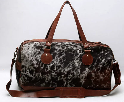 Cowhide Duffle Bag Travel Luggage With Leather Trim