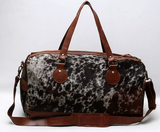 Cowhide Duffle Bag Travel Luggage With Leather Trim