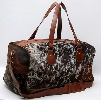Cowhide Duffle Bag Travel Luggage With Leather Trim