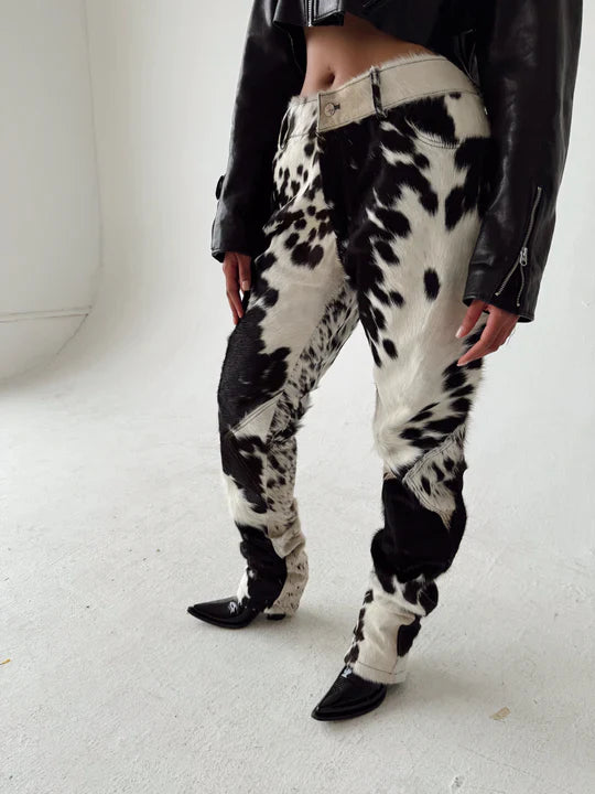 Cowhide Pants Black And White Hair On Hide Trousers