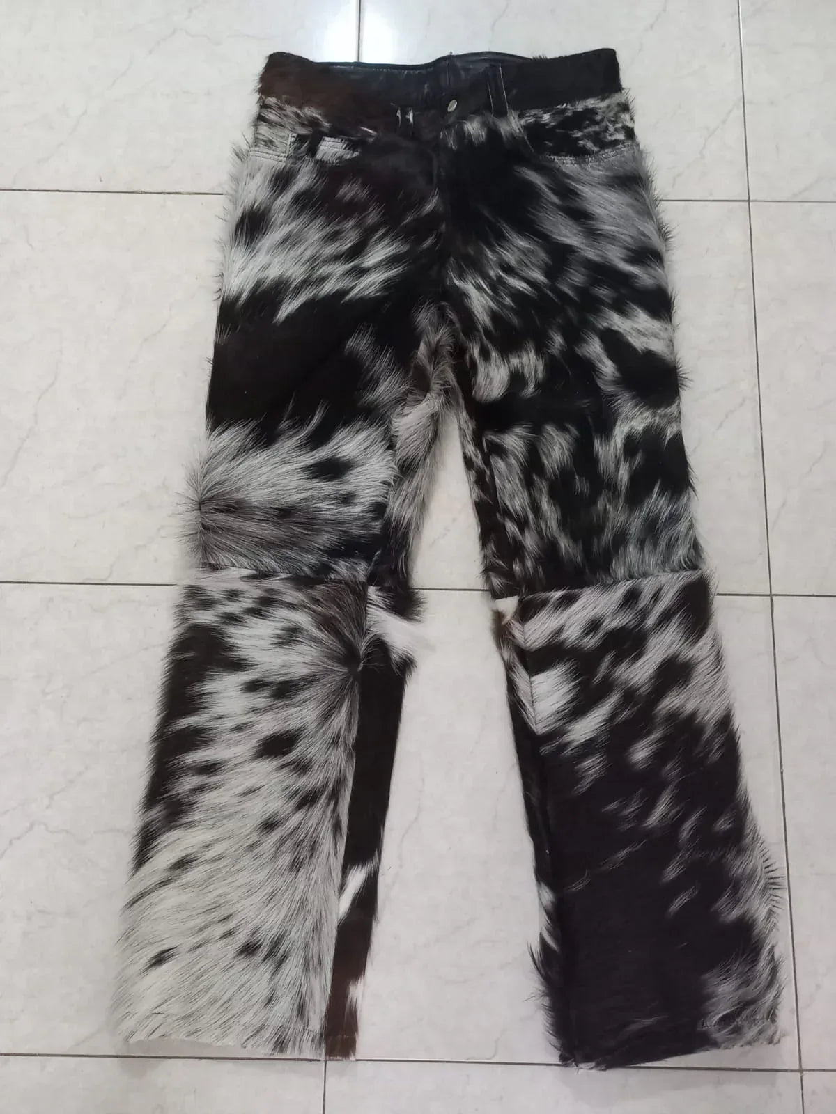 Cowhide Pants Women Black White Real Hair On Hide Leather